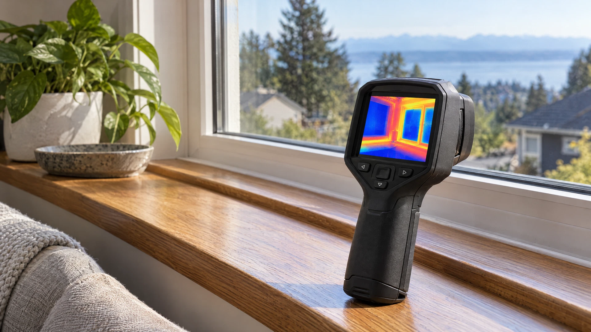 Thermal Imaging Inspections Thermal imaging camera illustrating temperature patterns near a residential window