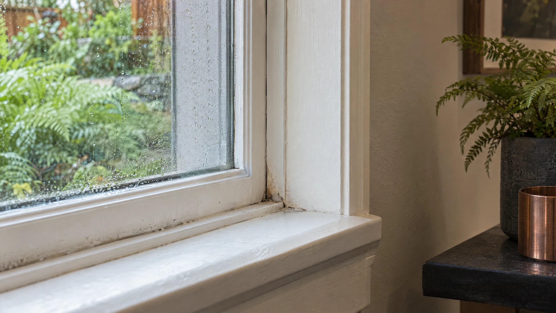 Window condensation and a subtle moisture stain at interior trim